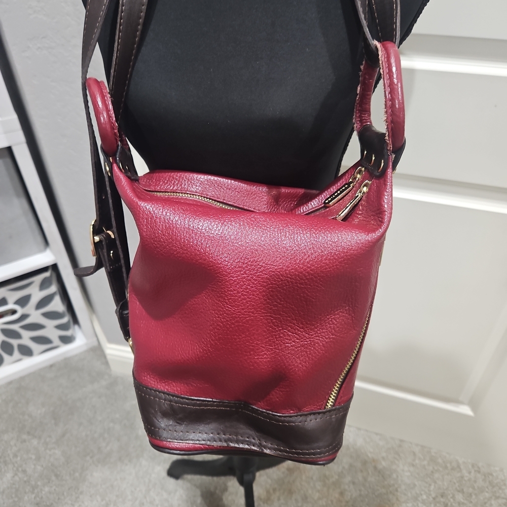Valentina Red and Brown Leather Shoulder Bag - Picture 2 of 4